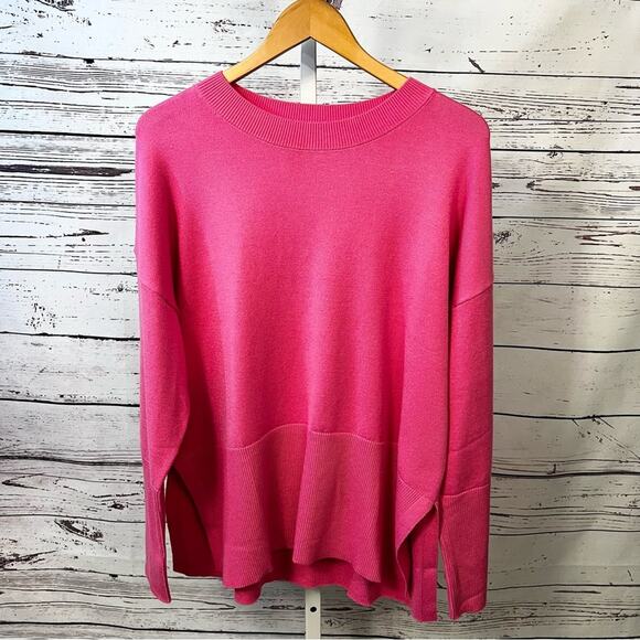 Sweaters - Vibrant Hot Pink Oversized Sweater Split Hem Top Medium